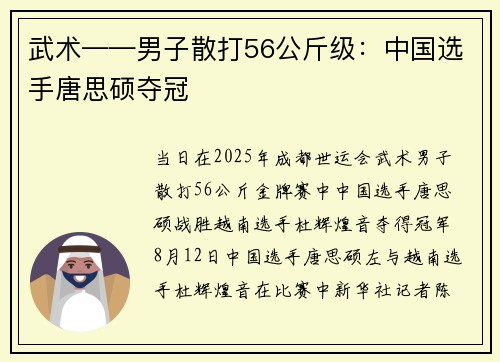 武术——男子散打56公斤级：中国选手唐思硕夺冠